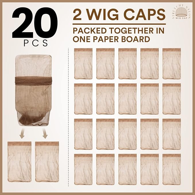 Teenitor 20pcs Hd Wig Caps, Wig Caps for Women Lace Front, Stocking Cap, Sheer Wig Cap, Wig Caps for Women, Thin Nylon Cap, Brown