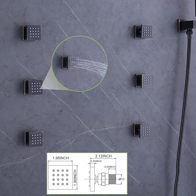 KATAIS Oil Rubbed Bronze 16X24 inch Ceiling Mounted Shower Head Set(Rain&Waterfall&Mist 3 Modes), Digital Display Shower System with 6 PCS Body Jet and Handheld Spray