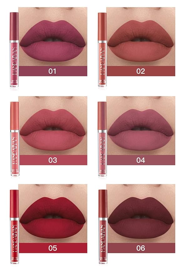 6Pcs Matte Liquid Lipstick Makeup Set, Matte liquid Long-Lasting Wear Non-Stick Cup Not Fade Waterproof Lip Gloss (Set A)
