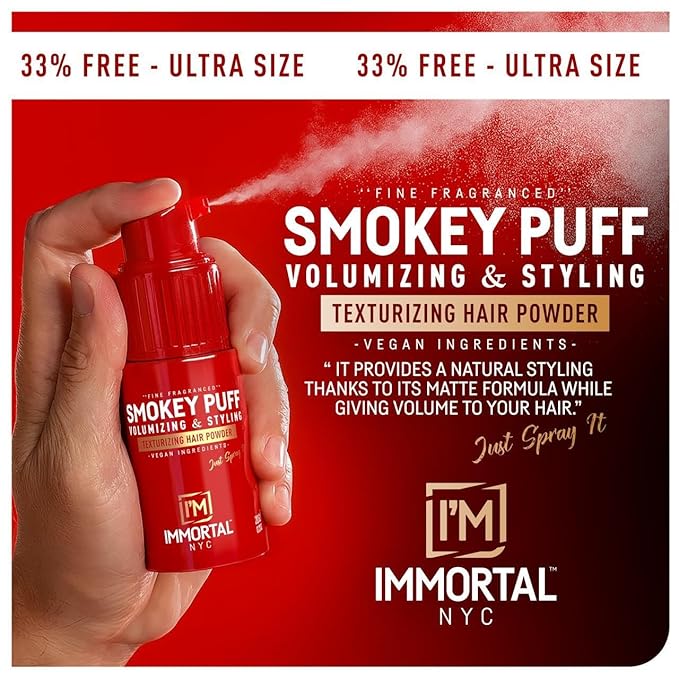 Immortal NYC Smokey Puff Hair Powder – Fine Fragranced & Volumizing Powder for Extra Volume – Vegan, Easy-to-Use, No Residue – 33% Extra Free – Men & Women, All Hair Types