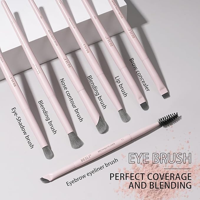 BEILI 12-Piece Pink Makeup Brush Set, Professional Synthetic Brushes for Face & Eye Makeup, Powder, Concealer, Blending, Contour, Eyeliner, Elegant Gift-Ready Set