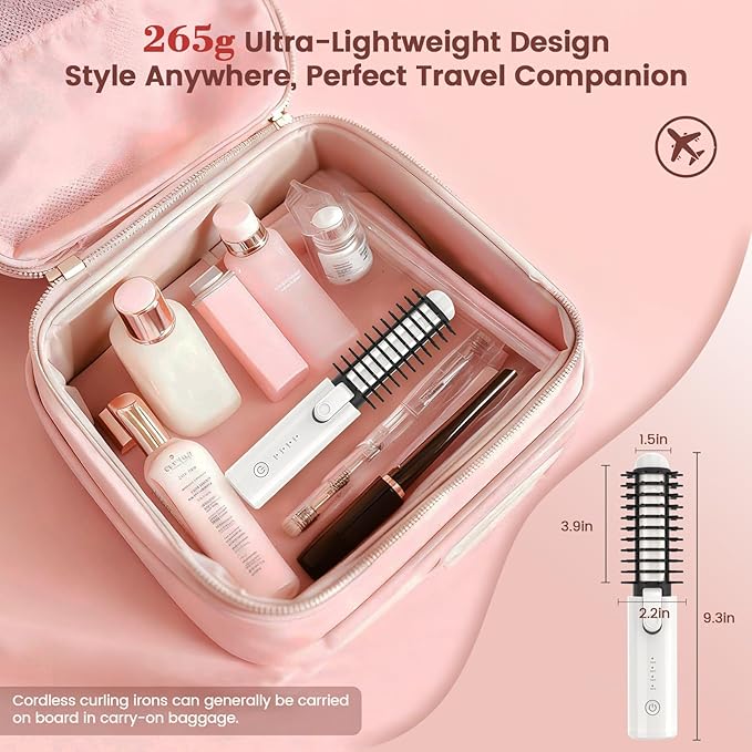 Youbella Cordless Hair Curling Iron Brush, Portable Travel Hair Curler, Mini 1.5″ Heated Round Brush, 3-in-1 USB Rechargeable Straightening Wand for Styling & Smoothing, 200 Million Ionic Care, White