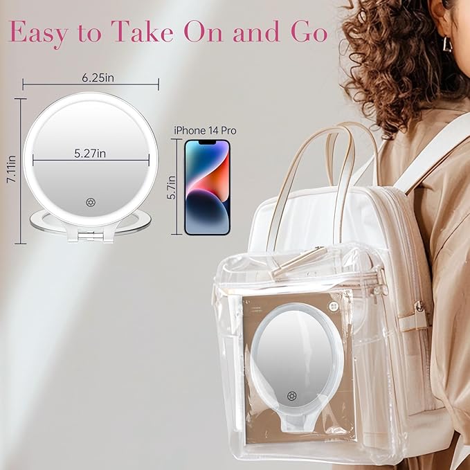 Magnifying Mirror with Light 10X/1X, Double Sided travel mirror with light, Rechargeable makeup mirror with 3 color setting Adjustable stand Lighted mirror Vanity Portable Desk Cosmetic Mirror