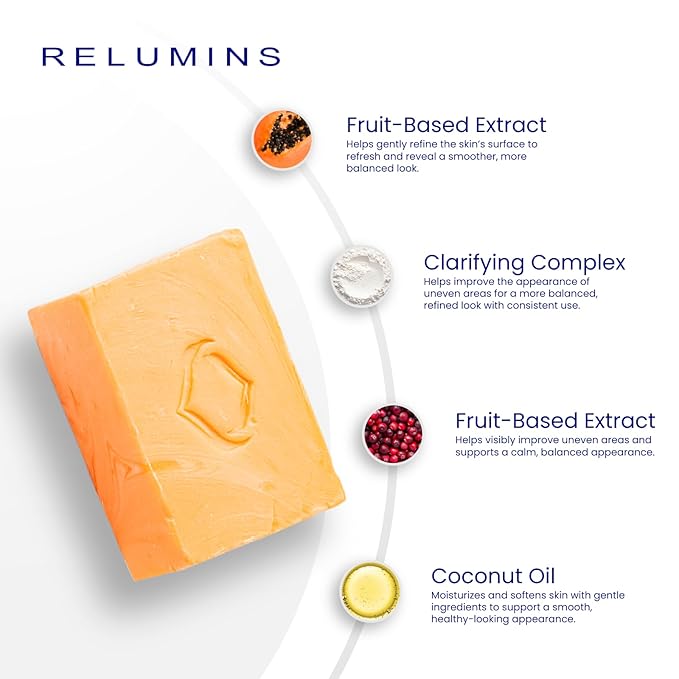 Relumins Triple Glow Bar Soap – Professional Spa Formula – Deep-Cleansing Plant-Based Skincare Bar with Gentle Exfoliation and Skin-Smoothing Benefits – Rich Lather for Daily Use – 135g with Net
