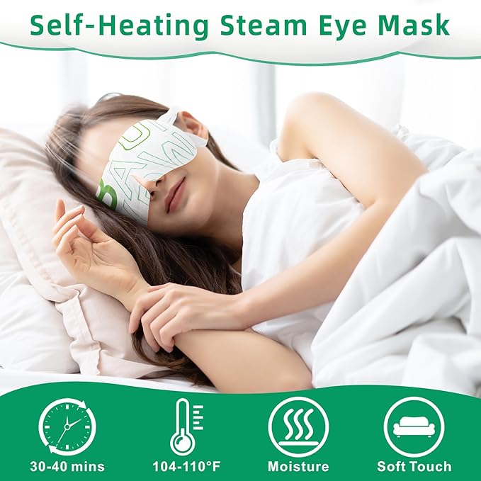 BAWUYI 12 Packs Self Heating Eye Masks for Dry Eyes Disposable Heated Eye Mask Warm Compress Sleep Mask Stress Relief Travel Ready Relaxation Unscented