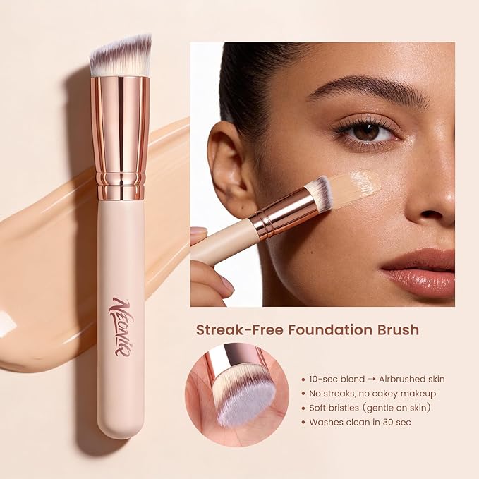 NEONIQ 14 PCS Professional Makeup Brushes, Makeup Brush Set, Foundation Powder Blending Concealer Eyeshadows Blush Cosmetics Brushes,Versatile Face Make Up Tools For Liquid, Cream, Loose(Pink)