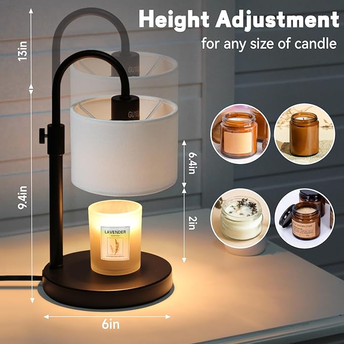 Candle Warmer Lamp with Timer, Dimmable Candle Wax Warmer Candle Lamp Warmer with 2 Bulbs, House Warming Gifts Christmas Gifts for Women Bedroom Home Decor (White)
