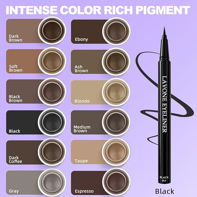 LAVONE Eyeliner Set - Waterproof Makeup Kit with Liquid Eye Liner Pencil, Gel Eyeliner and Angled Eye Liner Brush, Waterproof, Smudge Resistant, Long Lasting Formula - Dark Coffee