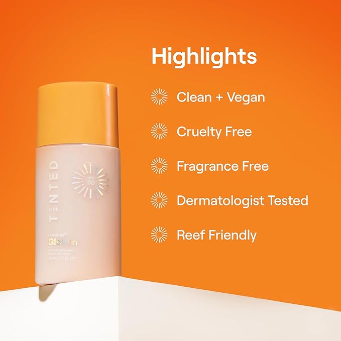 Live Tinted Hueguard Glotion Mineral Tinted Sunscreen For Face SPF 50 – Lightweight Fragrance-Free Sunscreen – Clean & Vegan Primer With SPF - Light Medium .5 FL Oz