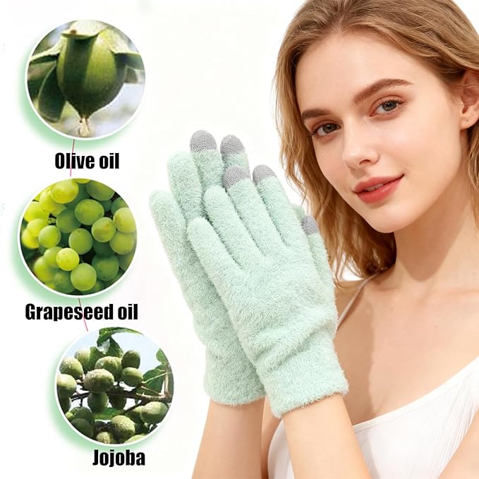 Touchscreen Moisturizing Gloves and Socks, Gel Spa Moisturizing Therapy Sock ＆ Glove, Overnight Gloves for Dry Hands, Repair and Soften Aging, Hand and Feet Care for Chapped and Dry Skin (Green)