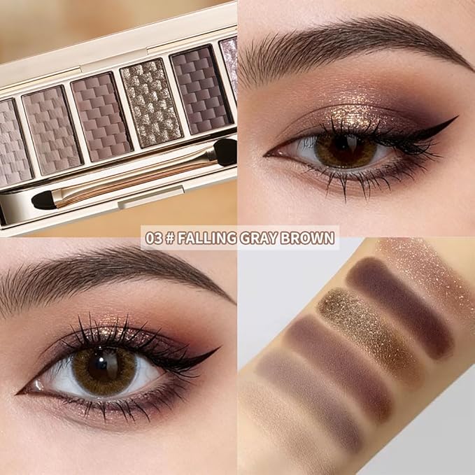 Cool Mauve Grey Eyeshadow Palette, 6 Matte & Shimmer Eye shadow – Taupe Grey, Dusty Mauve, Charcoal Plum & Silver Lilac Glitter, High Pigment, Long-Lasting Smokey Eye Makeup for Brown & Green Eyes 3