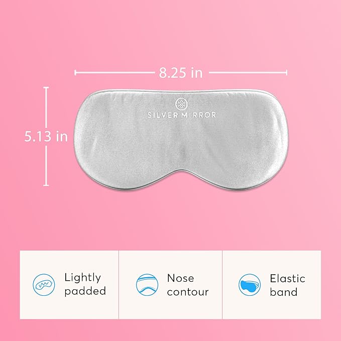 Silver Mirror Silk Sleep Essentials Set in Silver: Pillowcase and Eye Mask, 25" x 19.5" Fits Standard Queen Pillow, 22mm 6A Grade, for Gentle Sleep, Anti-Breakage, Tangles, Creases, and Wrinkles