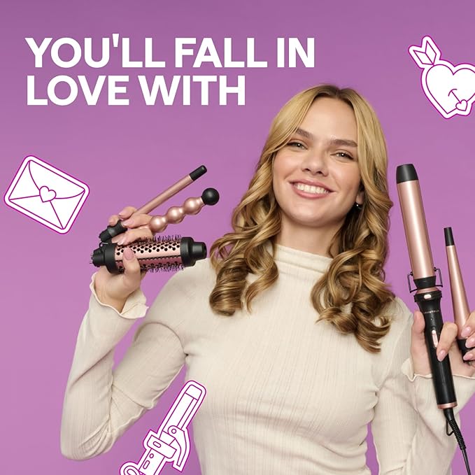 Wavytalk 5 in 1 Curling Wand Set, Multi Curl, Curling Wand Set with Thermal Brush and 4 Interchangeable Ceramic Curling Wand(0.5”-1.25”), Instant Heat Up Wand Curling Iron (Rose Gold)