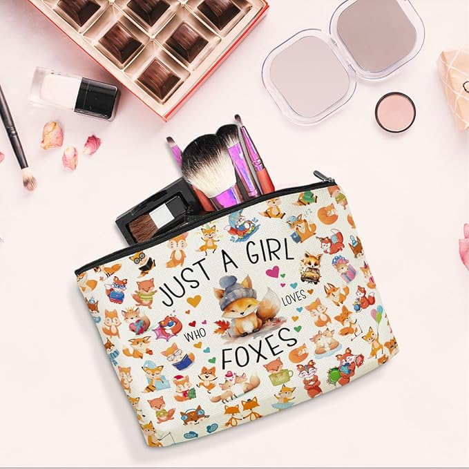 A Girl Loves Foxes Fox Gifts Fox Stuff Foxes Decor Cosmetic Bag Nurse Appreciation Graduation Christmas Birthday Gift Makeup Bag Funny Friendship Gifts for Women Best Friend Mom Teen Girls Sister