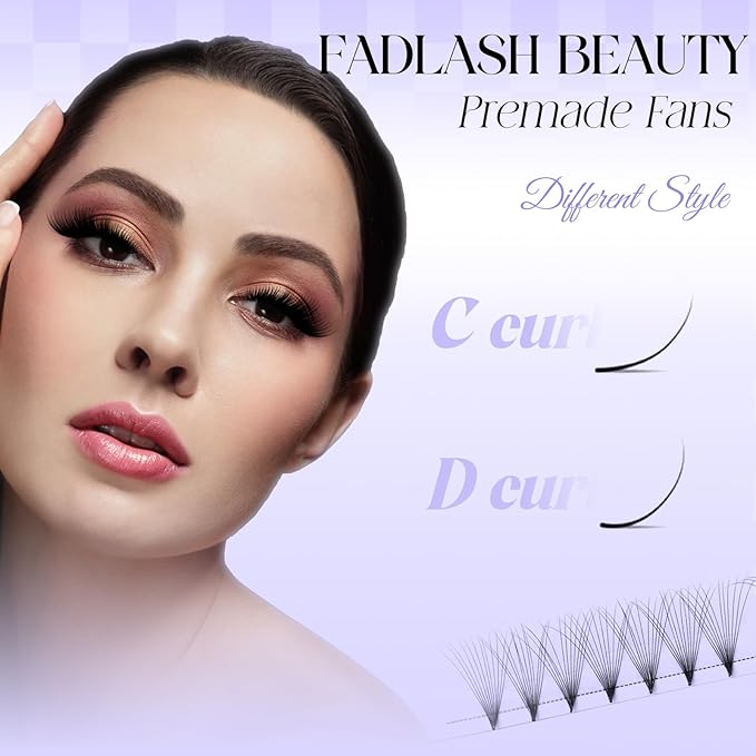 Premade Fan Lashes 0.07C Curl Lash Extension 10D Pre Made Individual Lashes Middle Stem Heat Bonded 15mm Premade Volume Eyelash Extension (0.07C-15mm)