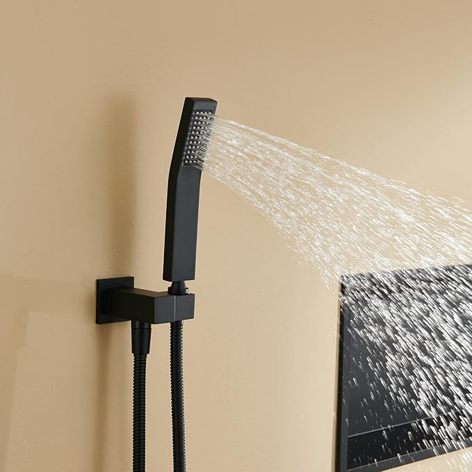 Artiqua Shower System 10 Inches Rain Shower Combo Set Black Wall Mount Faucet Bathroom Faucets with Rainfall Shower Head and Hand Shower
