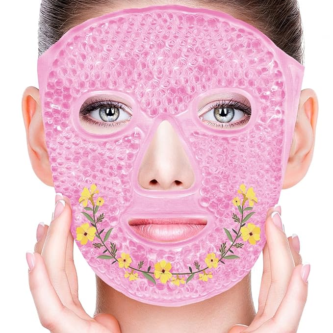 CONBELLA Cold Face Eye Masks Ice Face Mask Hot Cold Compress for Dark Circles, Puffiness, Migraines, Headache, Stress, Redness, Cooling Face Masks for Women Man, Skin Care