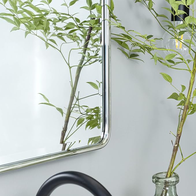 Farmhouse Pivot Rectangle Bathroom Mirror Chrome Metal Framed Tilting Beveled Vanity Mirrors for Wall, Overall 23.91 x 30 inches (Mirrror 20 x 30 inches)