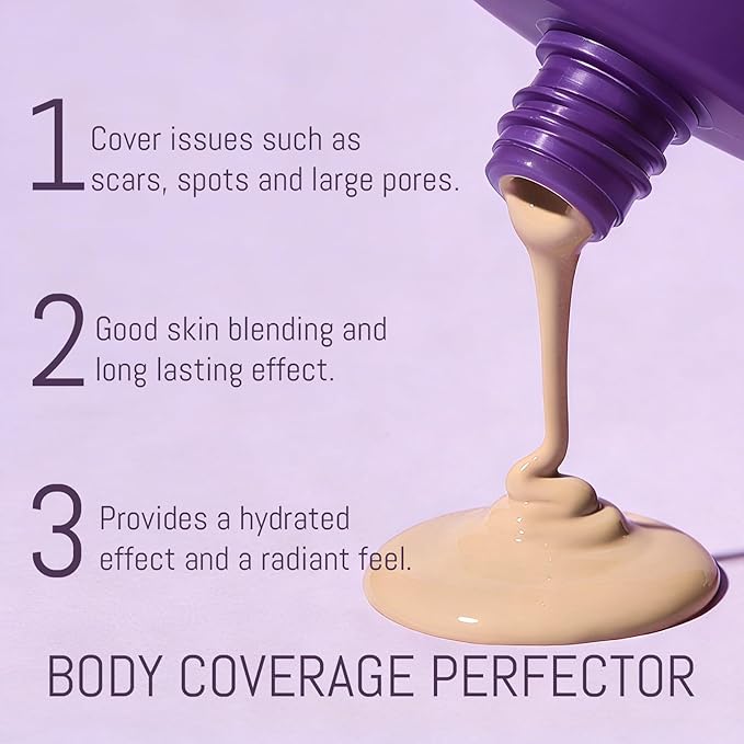 Body Coverage Perfector - Waterproof Body Makeup with Brush & Marshmallow Puff - No Transfer, Full Coverage for Tattoos, Scars, Veins (2.0oz Natural Beige)