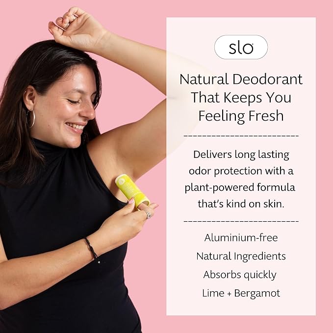 Slo | Natural Deodorant - All Natural Ingredients, Vegan & Cruelty Free, Paper Packaging | Lime + Bergamot, (1.94oz/55g)