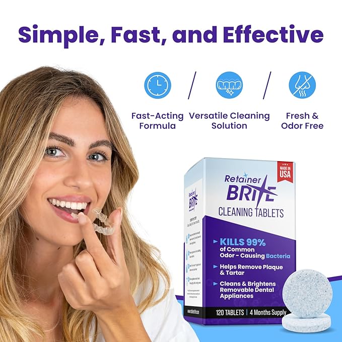 Retainer Brite Retainer Cleaner Tablets for Ultrasonic Cleaners, Used for Cleaning Invisalign, Mouth Guard, Night Guard and More, 4 Month Supply, Made in USA,120 Tablets