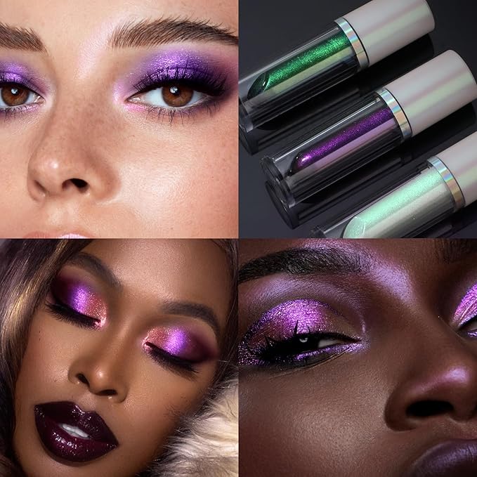 Noerrors Liquid Chameleon Eyeshadow,Metallic Purple Multichrome Eyeshadows,Multi-Reflective Eye Look,High-Impact Finish,Long-lasting Holographic Glitter Highlighter,Plum Eye Topper for Party Makeup