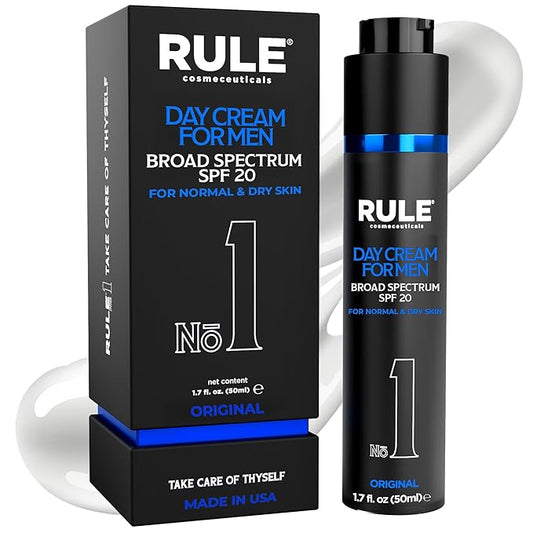 RULE COSMECEUTICALS No.1 Day Cream for Men, 10-in-1 Anti-Aging Face Moisturizer to Reduce Wrinkles & Dryness, SPF 20, Collagen, Vitamins B, C & E - Normal & Dry Skin - Original, 50 mL