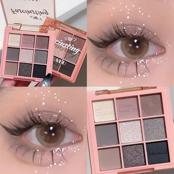 Eyeshadow Palette Makeup- 9 Colors bLACK GRAY Dark Brown Colorful Eyeshadow Palette Matte Shimmer Korean SMOKING Eye Shadow palettes Highly Pigmented Long Lasting For Girl(18#)
