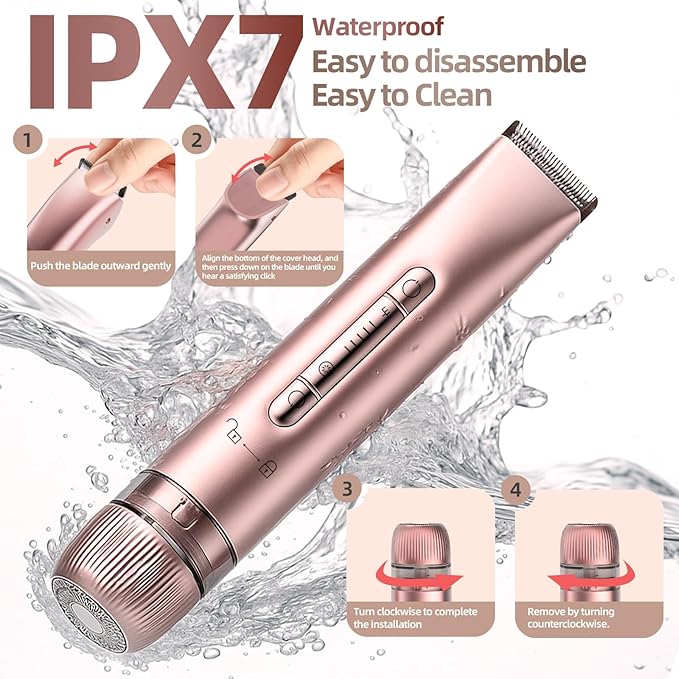 Bikini Trimmer for Women, 2 in 1 Electric Razors for Women, Bikini Shaver with Dual Heads, Body and Facial Hair Removal, IPX7 Waterproof Wet & Dry Use, for Face Chin Pubic Underarm Legs