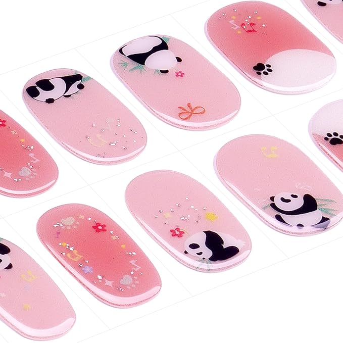 DANNI & TONI Kids Gel Nail Strips Giant Panda Bamboo Flowers Pink Ombre Salon-Quality Peel & Stick Manicure for Children (Age 6+)– Safe, Long-Lasting, Easy to Apply | Panda Pop