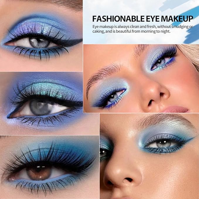 9-Color Blue Eyeshadow Palette–High Pigment Matte Shimmer Glitter Eyeshadow Palette in Navy, Aqua, Teal & Silver Shades,Long-Lasting Waterproof, Blendable for Creative & Everyday Looks