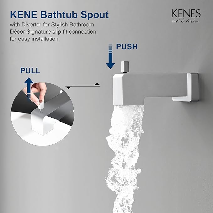 KENES Polished Chrome Tub and Shower Trim Kit, Tub Shower Faucet Set Complete with 10-Inch Rainfall Shower Head and Tub Spout, KE-6024A-5 (Shower Valve Included)