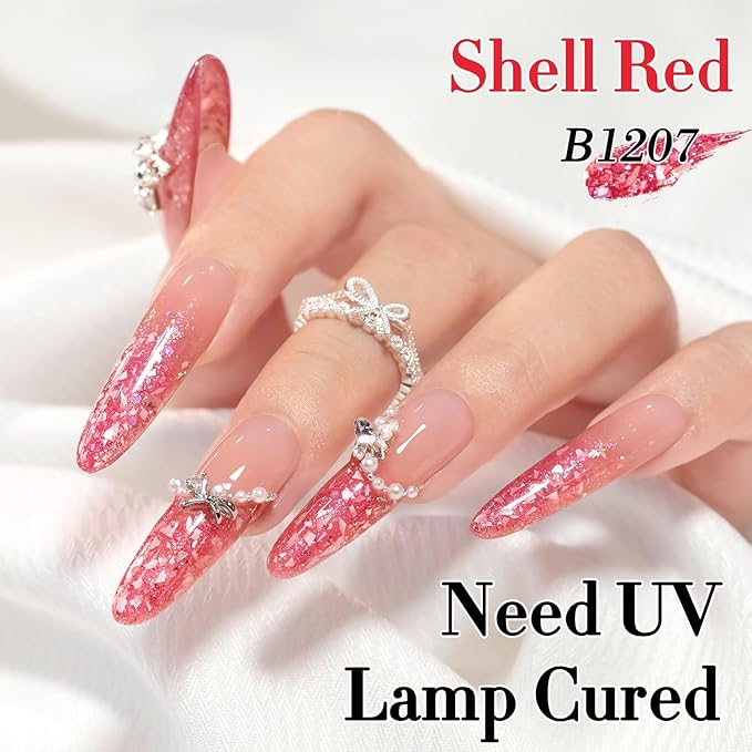 Double Rhythm 0.5Oz Glitter Gel Polish Same Color Same Bollte Shimmer Reflective Color for Nail Art Salon DIY Soak Off 15ml Nail Lamp Gel Polish at Home (Shell Rose-B1207)