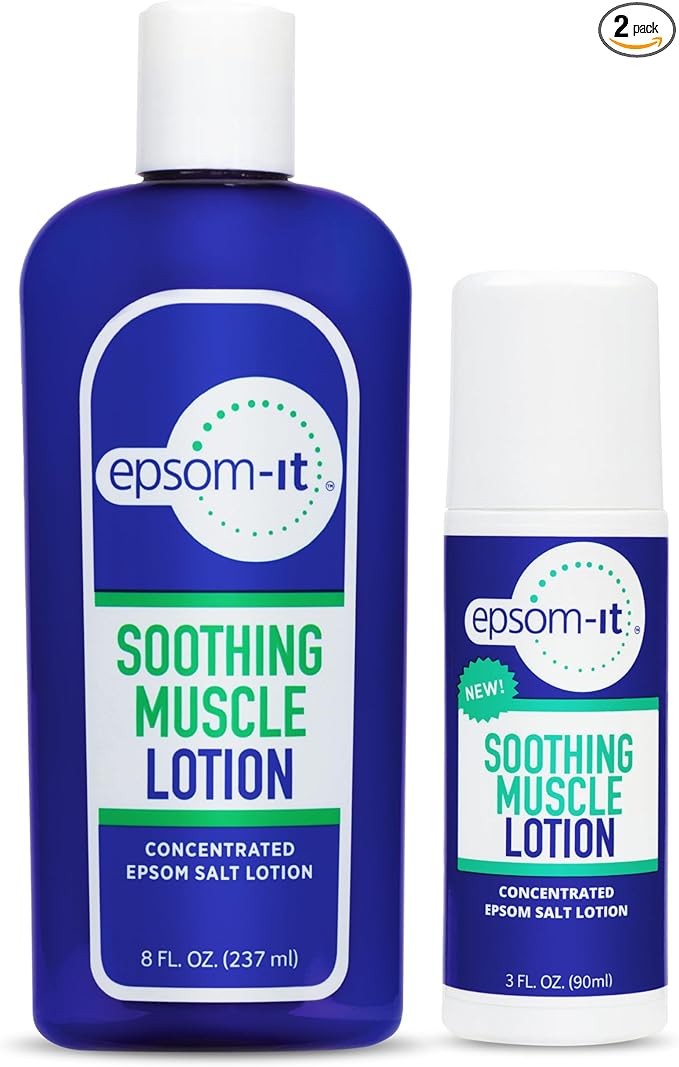 Epsom-It Soothing Muscle Set - Epsom Salt and Magnesium Lotion and Rollerball, for Muscle Discomfort and Stiffness, Tired Legs, Knees, and Feet (2-Pack)