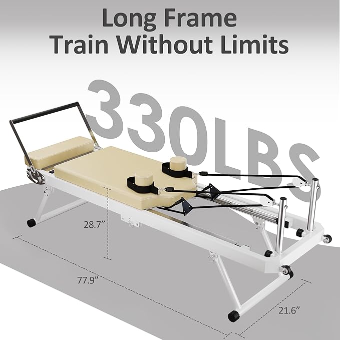 Pilates Reformer Machine, Foldable Pilates Equipment for Home Use and Gym Workout, Adjustable Resistance, 330 lbs Weight Capacity, for Advanced and Beginners Users