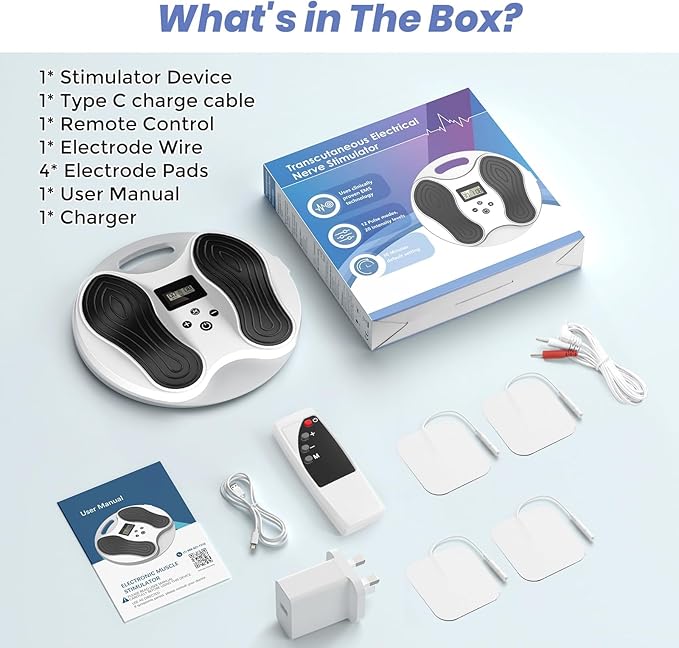 Y&LJ EMS Foot Massager for Neuropathy, Foot Stimulator NMES Muscle Stimulator for Neuropathy, Feet Nerve Electric Feet Massager for Circulation and Pain Relief with 4 TENS Unit Muscle Stimulator Pads