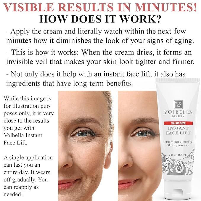 Instant Face Lift Cream 2 oz - Best Eye, Neck, Face Tightening, Lifting & Firming Serum To Smooth Appearance, Hide Loose Sagging Skin, Puffiness, Fine Lines & Wrinkles in Mins (Peptides & Stem Cells)