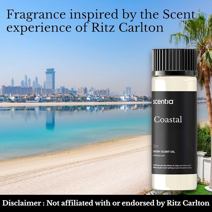 Scentia Coastal Fragrance Oil Inspired by a 5‑Star Iconic Retreat - Lemon Bergamot & Sea Breeze Scent – 20 mL Aromatherapy Diffuser Oil for Ultrasonic & Waterless Diffusers, Made in USA