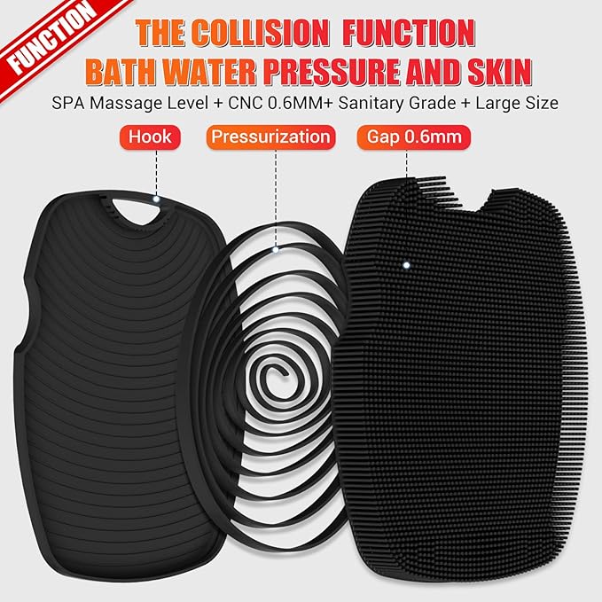 Silicone Body Scrubber - Zinc Infused-Highly Elastic Bristles Exfoliating Body Scrubber for Shower Body,Cellulite Reduction,Blood Circulation- Black