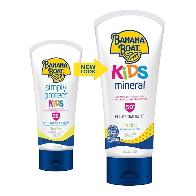 Banana Boat Kids Mineral Sunscreen Lotion SPF 50 Twin Pack and Sport Sunscreen Stick SPF 50 Travel Size