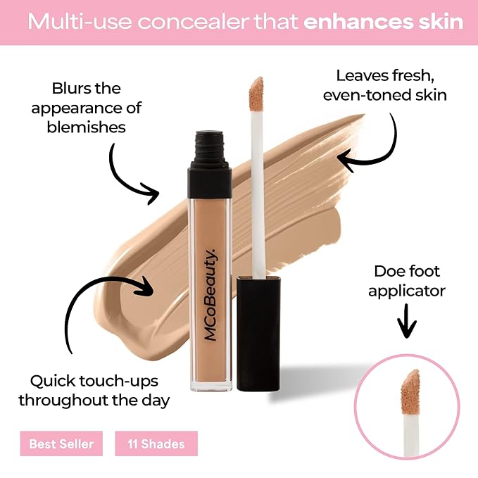 MCoBeauty - Brighten & Perfect Cream Concealer - 1.5 Medium Natural Buff - Hydrating Corrector Medium Coverage Blemish & Under Eye Concealer - With Vitamin E, Hyaluronic Acid & Aloe Vera