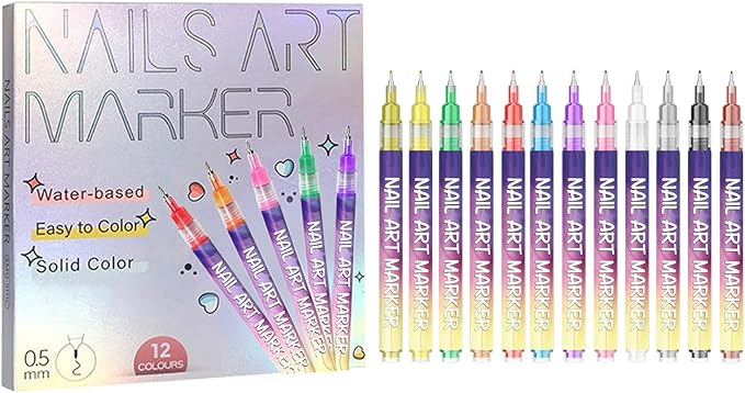 12 Colors Nails Art Pens Set,Nails Art Markers for Kids,Nails Art Markers Polish Pen for 3D Nails Art,DIY Nails Art Marker Drawing Painting Liner Pen,Portable Nails Art Tools (C-3 Sets)