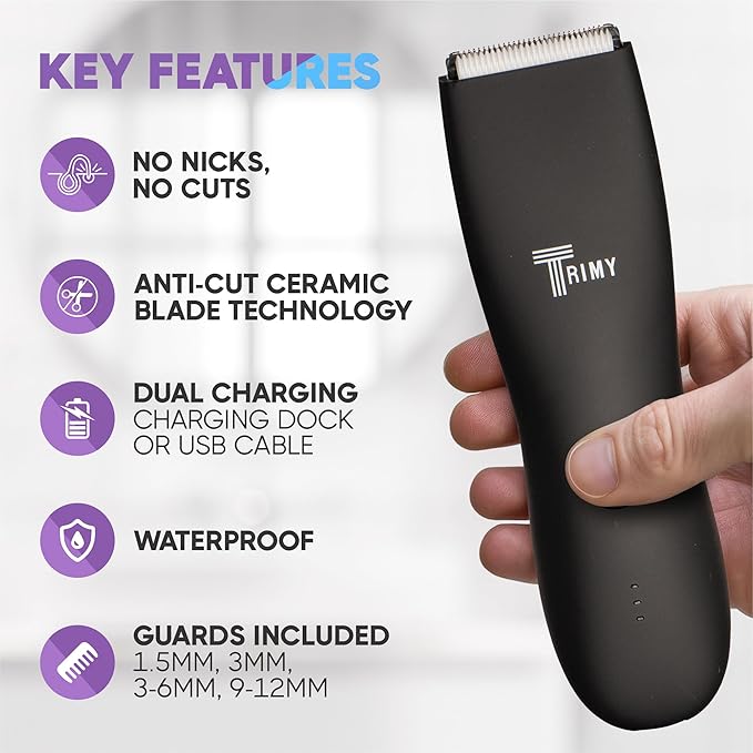 Body Hair Trimmer for Men and Women, Ball and Groin Trimmer, Bikini Trimmer, Pubic Hair, Manscaping, Waterproof, Wireless Grooming, Body Shaver, Manscape (Blue)