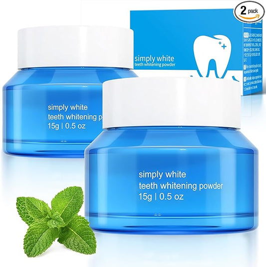 2PCS Teeth Whitening Powder, Fast Stain Removal, Dentist-Recommended for Sensitive Tooth, Enamel Safety, Effectively Removes Coffee, Wine, and Tobacco Stains, Mint Fresh Breath (0.5 Ounce (Pack of 2))