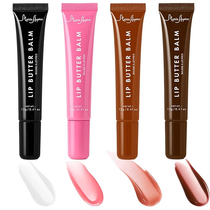Deep Hydrating Lip Butter Balm - Hydrating Lip Treatment with Glossy Finish, Shea Butter, Vitamin E, Peptides & Hyaluronic Acid - Vegan, Non-Sticky, Lip Care - 4 Pack(4 COLORS-Unscented)