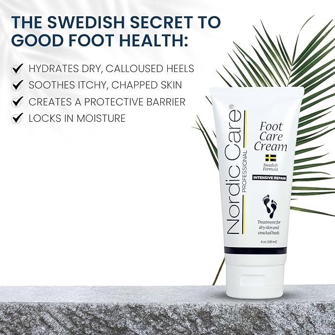Nordic Care Foot Care Cream - Repairs and Hydrates Dry and Cracked Heels, 10% Urea Cream Treats Severely Dry Feet, Cracked Heels & Callus Removal, Hypoallergenic & Lanolin-free | 6 Oz (Pack of 6)