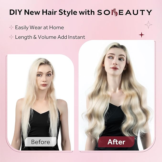 Clip in Hair Extensions Real Human Hair, 100% Remy Hair Extensions Clip Ins, Dark Blonde Highlighted Bleach Blonde Hair Extension for Women, #P18A/613A 22Inch 120G 7PCS