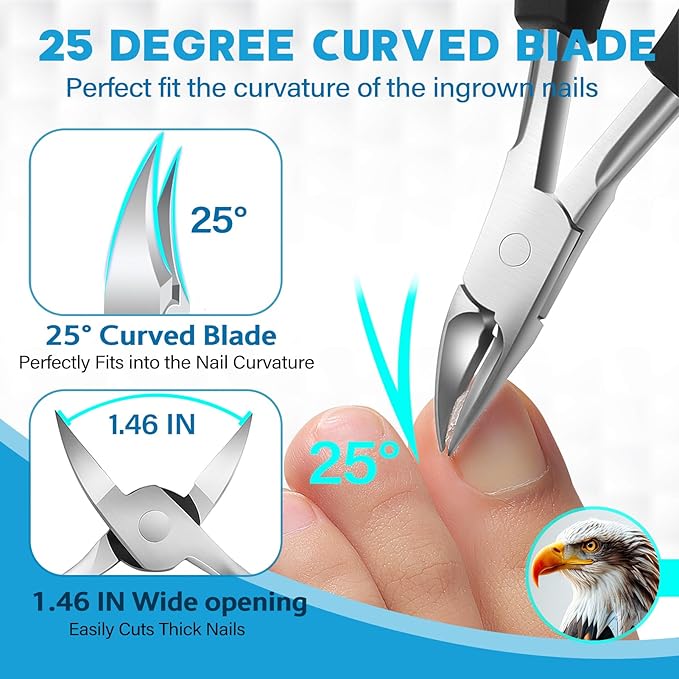 Heavy Duty Toenail Clippers for Thick Nails, 7-in-1 Pedicure Kit with Catcher for Seniors & Men, Professional Wide Jaw Ingrown Toe Nail Clipper Set, Podiatrist Tool