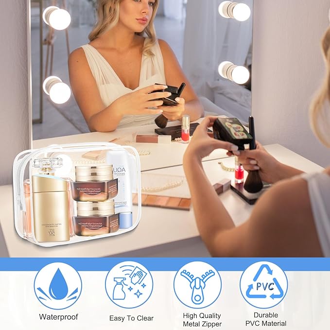 Eilyliafe 12 Pieces Clear Makeup Bags Bulk, PVC Waterproof Cosmetic Bag with Zipper, TSA Approved Toiletry Bag for Travel, Transparent Pouches Organizer Storage for Men and Women (White, Medium)