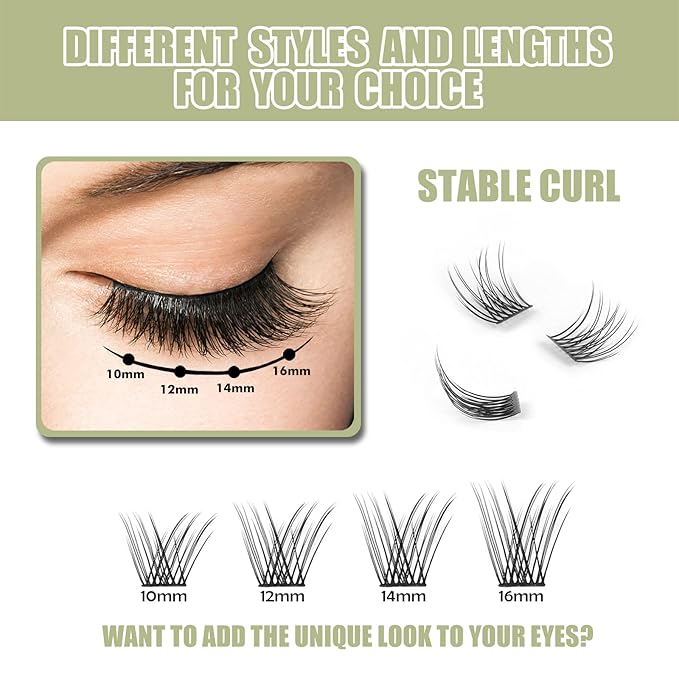 DIY Eyelash Extension, Glue Bonded Band Individual Lash 12 Clusters Natural Lashes Set, Home Eyelash Extension, C curl Lashes Pack (12MM-Natural)